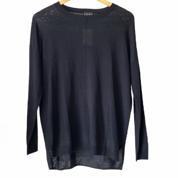Ceny Women's Semi Sheer Lightweight Crew Sweater Top Medium Black NWT - Picture 1 of 6